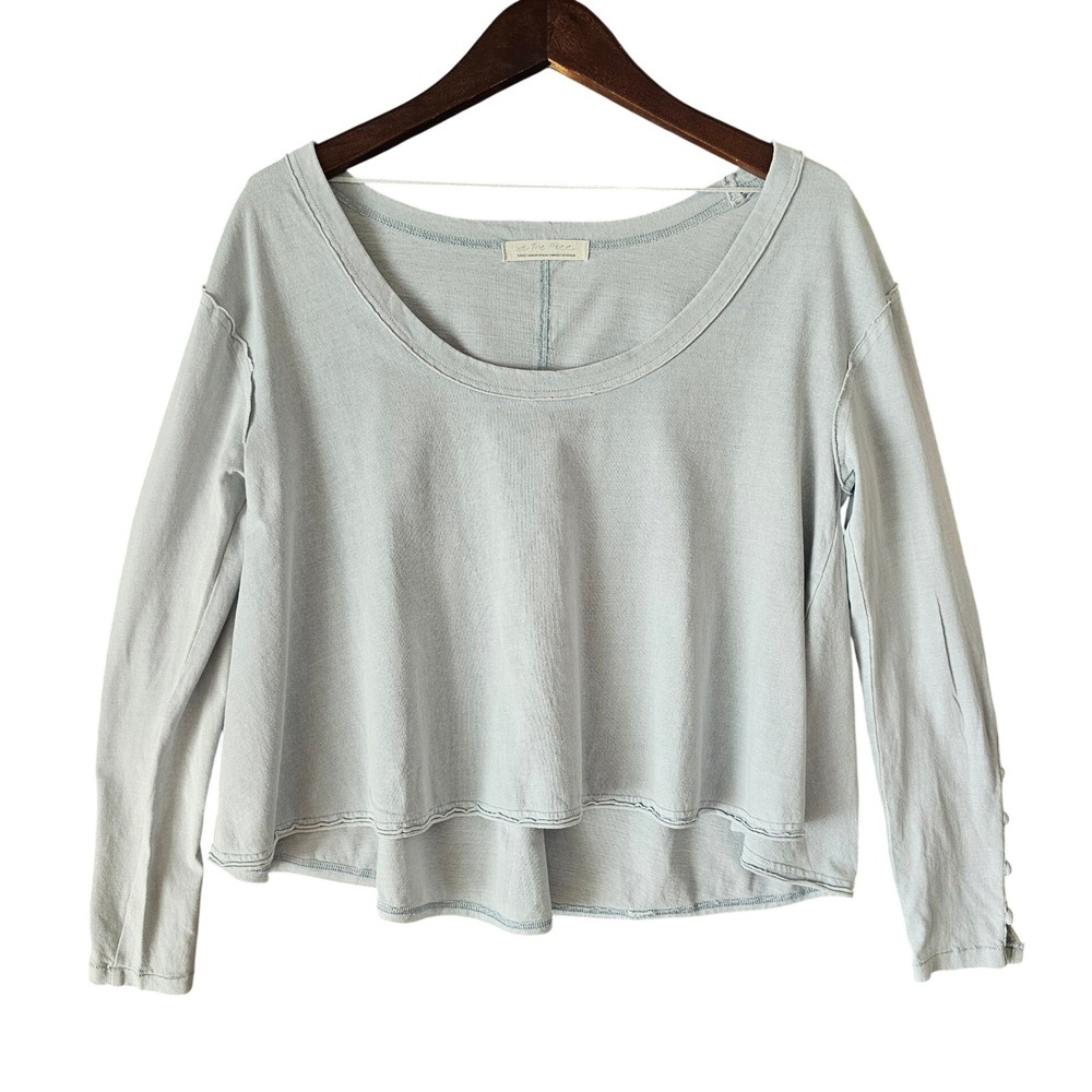 We The Free Free People Light Blue Scoop Neck Long Sleeve High Low Top Small